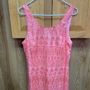 Oleg Cassini women’s coral sequined sleeveless fully lined dress / size 12